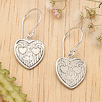 Sterling silver dangle earrings, 'Loving Soul' - Romantic Sterling Silver Heart Dangle Earrings from Bali