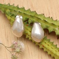 Sterling silver button earrings, 'Ethereal Avocado' - Avocado-Themed High-Polished Sterling Silver Button Earrings