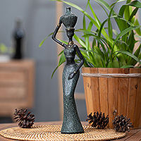 Resin sculpture, 'Traditional Dame' - Folk Art Resin Sculpture of Javanese Woman Carrying Jug