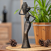 Resin sculpture, 'Powerful Dame' - Folk Art Antique Finished Resin Sculpture of Javanese Woman