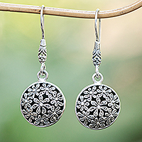 Sterling silver dangle earrings, 'Jasmine World' - Jasmine-Themed Sterling Silver Dangle Earrings Made in Bali