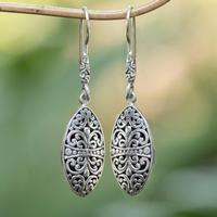 Sterling silver dangle earrings, 'Discreet Majesty' - Polished and Oxidized Vine Sterling Silver Dangle Earrings