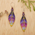 Amethyst and garnet dangle earrings, 'Fairy Leaves' - Hand-Carved Silver Amethyst and Garnet Leaf Dangle Earrings