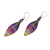 Amethyst and garnet dangle earrings, 'Fairy Leaves' - Hand-Carved Silver Amethyst and Garnet Leaf Dangle Earrings