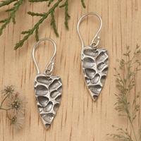 Sterling silver dangle earrings, 'Vestiges of Bali' - Hammered and Oxidized Semi-Abstract Sterling Silver Earrings