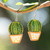 Hand-painted dangle earrings, 'Classic Cactus' - Warm-Toned Naïf Cactus-Themed Hand-Painted Dangle Earrings