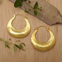 Gold-plated hoop earrings, 'Gold Moonlight' - Classic Moon-Inspired Gold-Plated Hoop Earrings from Bali