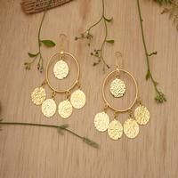 Gold-plated chandelier earrings, 'Moon Dame' - Balinese-Made Folk Art 18k Gold-Plated Chandelier Earrings