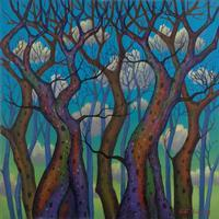 'Tree Dance in the Forest' - Javanese Nature-Themed Forest Acrylic on Canvas Painting