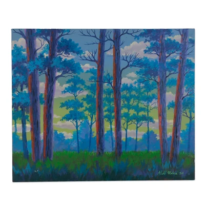 'What You Give You Will Receive' - Nature-Themed Signed Impressionist Acrylic Forest Painting