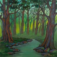 'Sustainable Teak Forest' - Inspirational Teak Forest-Themed Acrylic on Canvas Painting