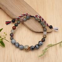 Men's multi-gemstone beaded pendant bracelet, 'Tridatu Balance' - Men's Bloodstone Obsidian Aquamarine Onyx Tridatu Bracelet