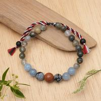 Men's multi-gemstone beaded pendant bracelet, 'Tridatu Equilibrium' - Men’s Yoga Tridatu Multi-Gemstone Beaded Pendant Bracelet