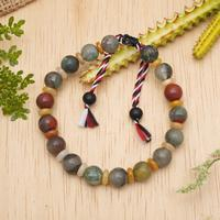 Bloodstone and onyx beaded wristband bracelet, 'Tridatu Unity' - Men's Bloodstone and Onyx Yoga Tridatu Wristband Bracelet