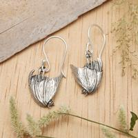 Sterling silver dangle earrings, 'Nocturnal Spirit' - Gothic-Inspired Bat-Shaped Sterling Silver Dangle Earrings