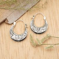 Sterling silver hoop earrings, 'Jungle Nimbus' - Balinese-Inspired Artisan-Made Sterling Silver Hoop Earrings