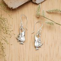 Sterling silver dangle earrings, 'Soul of the Night' - Polished and Oxidized Bat Sterling Silver Dangle Earrings