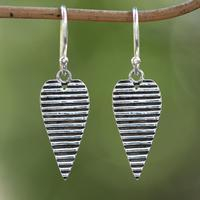 Sterling silver dangle earrings, 'Big Passion' - Semi-Abstract Heart-Shaped Sterling Silver Dangle Earrings