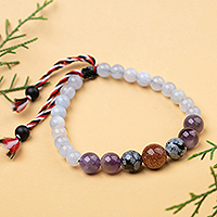 Men's multi-gemstone beaded pendant bracelet, 'Tridatu Happiness' - Men's Multi-Gemstone Tridatu Yoga Pendant Bracelet