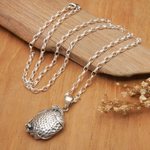 Sterling silver pendant necklace, 'Lunar Bat' - Handcrafted Sterling Silver Bat and Moon Pendant Necklace