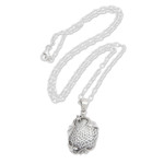 Sterling silver pendant necklace, 'Lunar Bat' - Handcrafted Sterling Silver Bat and Moon Pendant Necklace