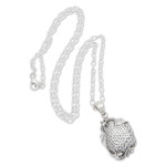 Sterling silver pendant necklace, 'Lunar Bat' - Handcrafted Sterling Silver Bat and Moon Pendant Necklace