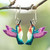 Hand-painted dangle earrings, 'Magical Feathers' - Hand-Painted Hummingbird Dangle Earrings in Teal and Purple
