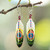 Garnet dangle earrings, 'Peacock Prestige' - Peacock-Inspired Hand-Painted Garnet Bead Dangle Earrings (image 2) thumbail