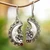 Garnet dangle earrings, 'Dreaming Moon' - Silver Garnet Dangle Earrings with Hand-Carved Moon Motif