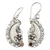 Garnet dangle earrings, 'Dreaming Moon' - Silver Garnet Dangle Earrings with Hand-Carved Moon Motif