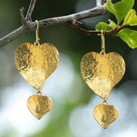 Gold-plated dangle earrings, 'Full-Hearted Charm' - Modern Textured Heart-Shaped Gold-Plated Dangle Earrings