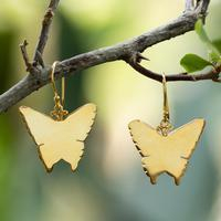 Gold-plated dangle earrings, 'Luminous Butterflies' - Minimalist Butterfly-Shaped 18k Gold-Plated Dangle Earrings