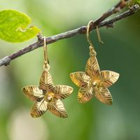 Gold-plated dangle earrings, 'Jasmine Blooms' - Jasmine Flower-Shaped 18k Gold-Plated Dangle Earrings