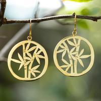 Gold-plated dangle earrings, 'Bamboo Chic' - Bamboo Tree Themed Openwork Gold-Plated Dangle Earrings