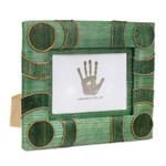 Natural fiber photo frame, 'Circle of Memories in Green' (3x5) - 3x5 Natural Fiber Photo Frame in Green from Indonesia