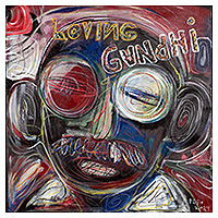 'Loving Gandhi' - Expressionist Signed Mixed Media Painting of Mahatma Gandhi