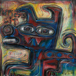 'Puppies Sit' - Unstretched Multicolor Mixed Media Childhood Dog Painting