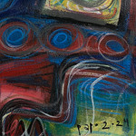 'Puppies Sit' - Unstretched Multicolor Mixed Media Childhood Dog Painting