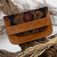 Men's leather-accented ikat wallet, 'Brown Woven' - Men's Ikat Wallet in Brown Red and Black with Leather Accent