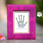 Natural fiber photo frame, 'Autumn Spirit in Pink' (3x5) - 3x5 Natural Fiber Photo Frame in Pink from Indonesia