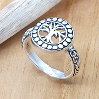 Sterling silver cocktail ring, 'Sign of Life' - Tree of Life-Themed Folk Art Sterling Silver Cocktail Ring