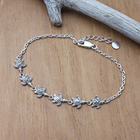 Sterling silver pendant bracelet, 'Connected Turtles' - Sterling Silver Pendant Bracelet with Turtle Motifs