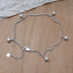 Cultured pearl charm anklet, 'Ocean Treasures' - Sterling Silver Anklet with Cultured Pearl Charms from Bali