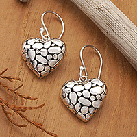 Sterling silver dangle earrings, 'Bubbling Liaison' - Romantic Bubble-Patterned Sterling Silver Dangle Earrings