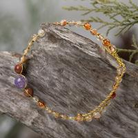 Chalcedony and amethyst beaded bracelet, 'Wise Healing' - Balinese-Made Golden Chalcedony and Amethyst Beaded Bracelet