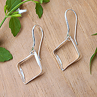 Sterling silver dangle earrings, 'Translucent Shadow' - Kite-Inspired Modern Sterling Silver Dangle Earrings