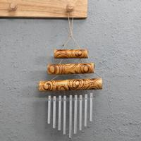 Bamboo and aluminum wind chime, 'Waterfall Rhythm' - Tropical-Inspired Bamboo and Aluminum Wind Chime from Bali