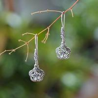 Sterling silver dangle earrings, 'Plumeria Origin' - Polished and Oxidized Sterling Silver Floral Dangle Earrings