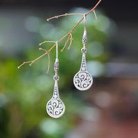 Sterling silver dangle earrings, 'Oceanic Fragment' - Ocean-Inspired Artisan-Made Sterling Silver Dangle Earrings