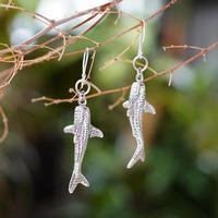 Sterling silver dangle earrings, 'Whale Spirit' - Whale-Shaped Sterling Silver Dangle Earrings Made in Bali